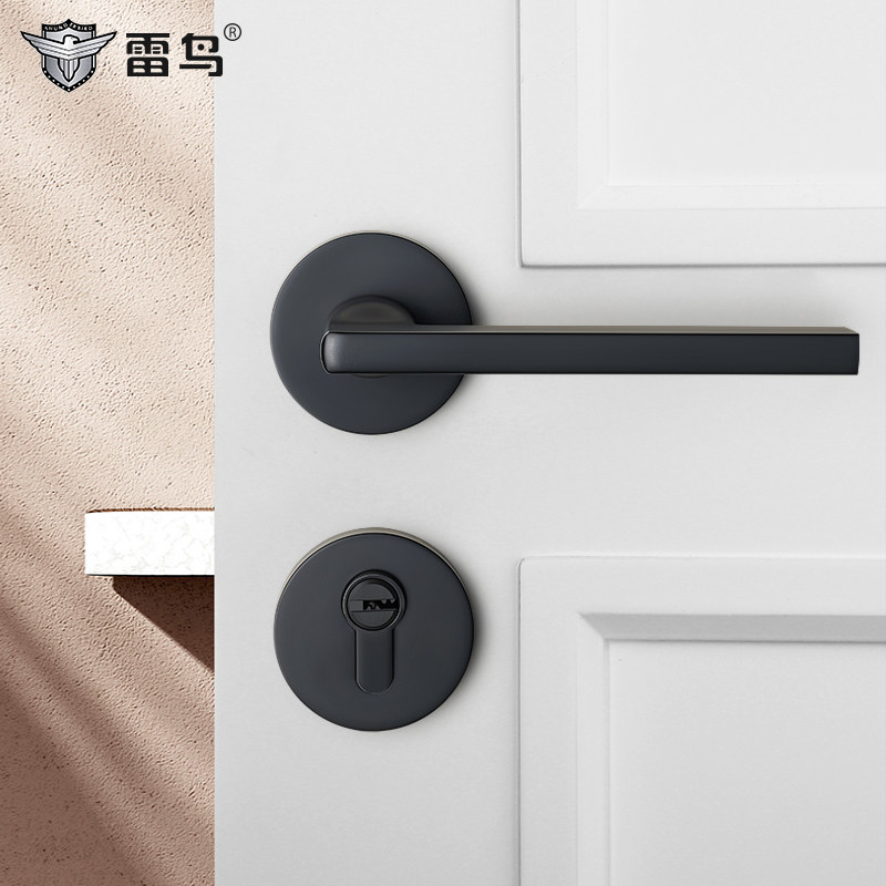 雷鸟卧室门锁室内木门锁静音磁吸黑色分体锁实木门家用通用型锁具