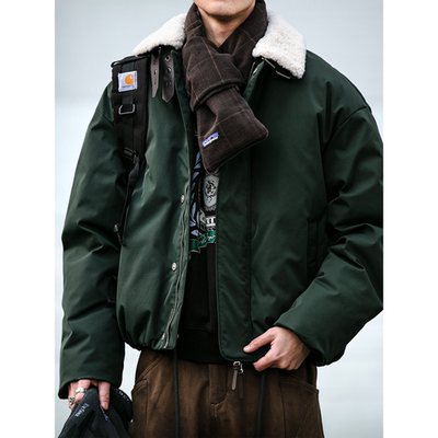 90白鸭绒可拆卸羊羔绒毛领羽绒服冬季宽松情侣通勤保暖面包服外套