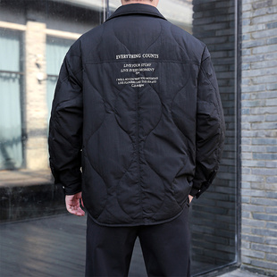 冬季美式休闲高级感痞帅黑色轻薄款羽绒服男宽松大码保暖翻领外套