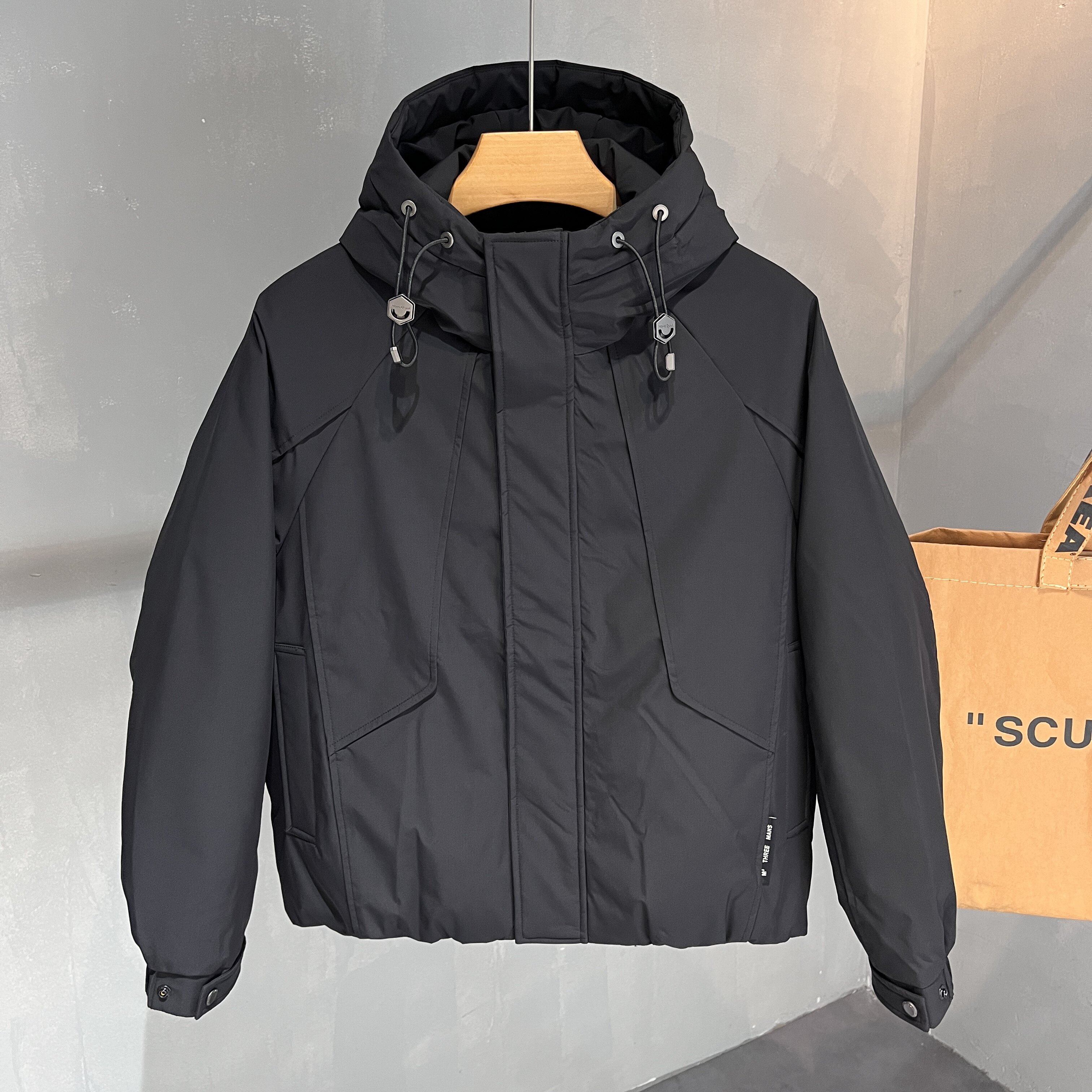 冬装连帽羽绒服男士宽松短款白鸭绒夹克外套男款冬季休闲拉链衣服