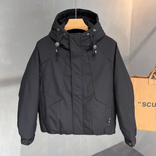 冬装连帽羽绒服男士宽松短款白鸭绒夹克外套男款冬季休闲拉链衣服