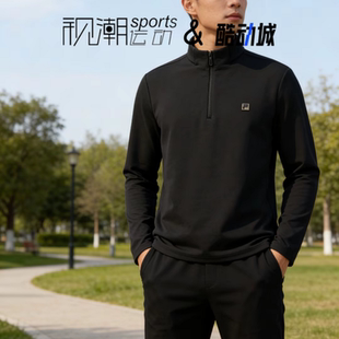 FILA斐乐黑色男半拉链上衣加绒保暖运动休闲长袖T恤A11M541206FBK