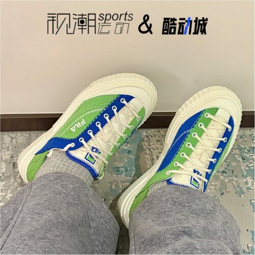 斐乐断层鞋绿蓝女时尚拼接帆布鞋