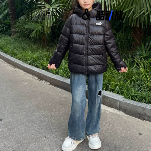 彪马黑色儿童羽绒服连帽保暖外套