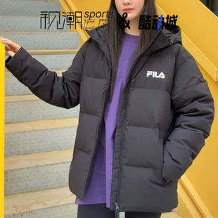 FILA斐乐黑色男女经典 百搭连帽保暖运动休闲羽绒服F51U549904FBK
