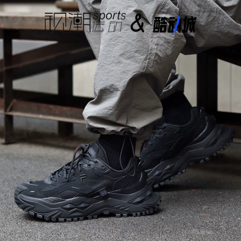 FILA斐乐硬糖鞋 车漆黑男厚底增高运动休闲老爹鞋T12M511009FSB