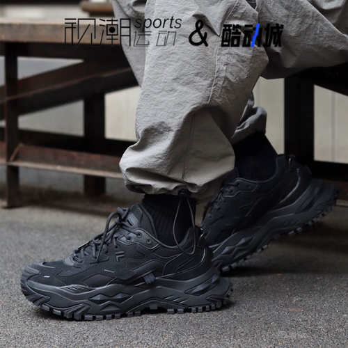 斐乐硬糖鞋车漆黑厚底休闲老爹鞋