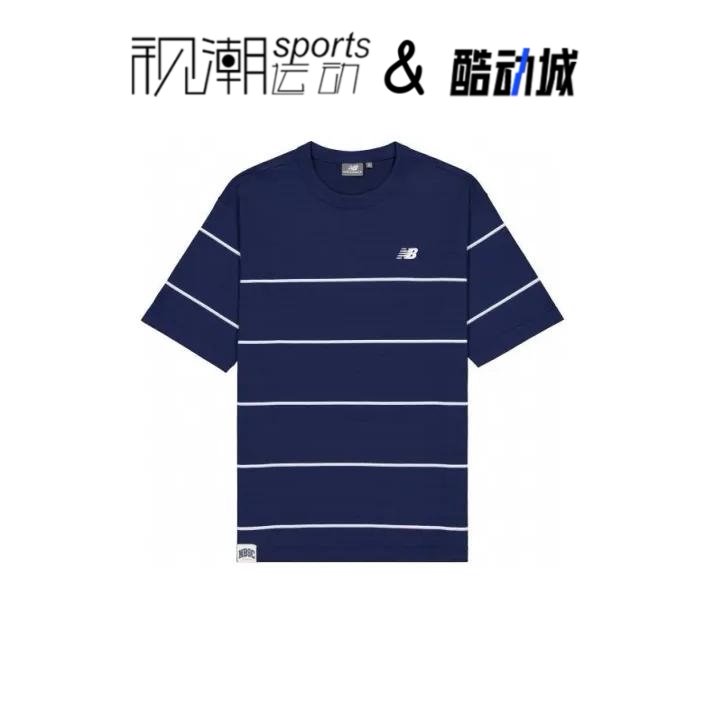 NB藏青色男短袖T恤舒适撞色条纹