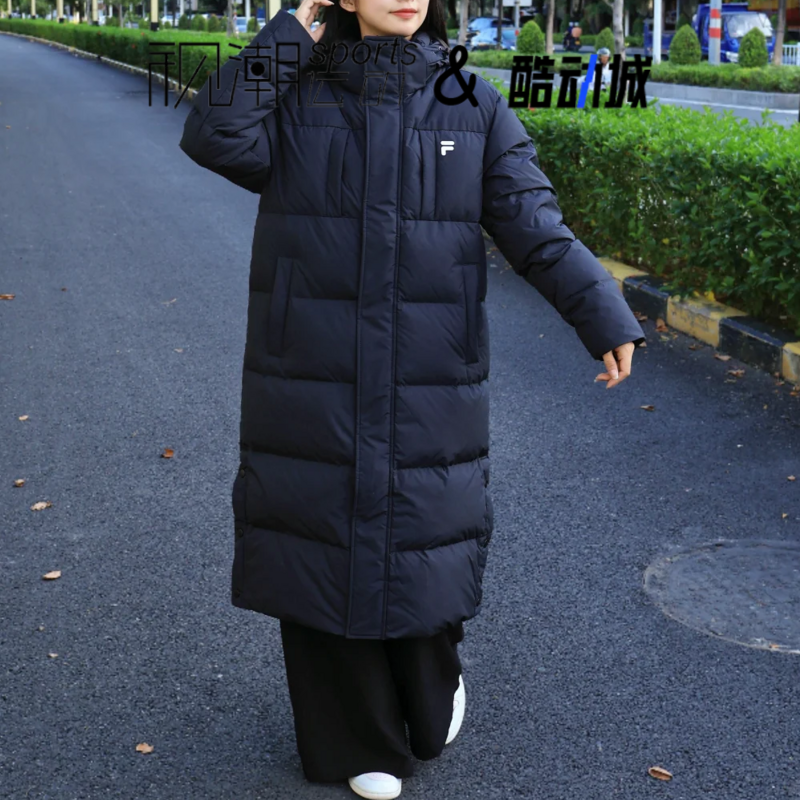FILA斐乐黑色男女宽松百搭连帽保暖长款羽绒服外套T11U543904FBK,运动服/休闲服装,运动羽绒服,淘宝优惠券,粉丝福利购,淘宝优惠卷