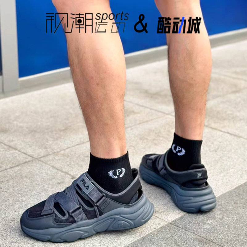 斐乐火星黑色男舒适简约沙滩凉鞋