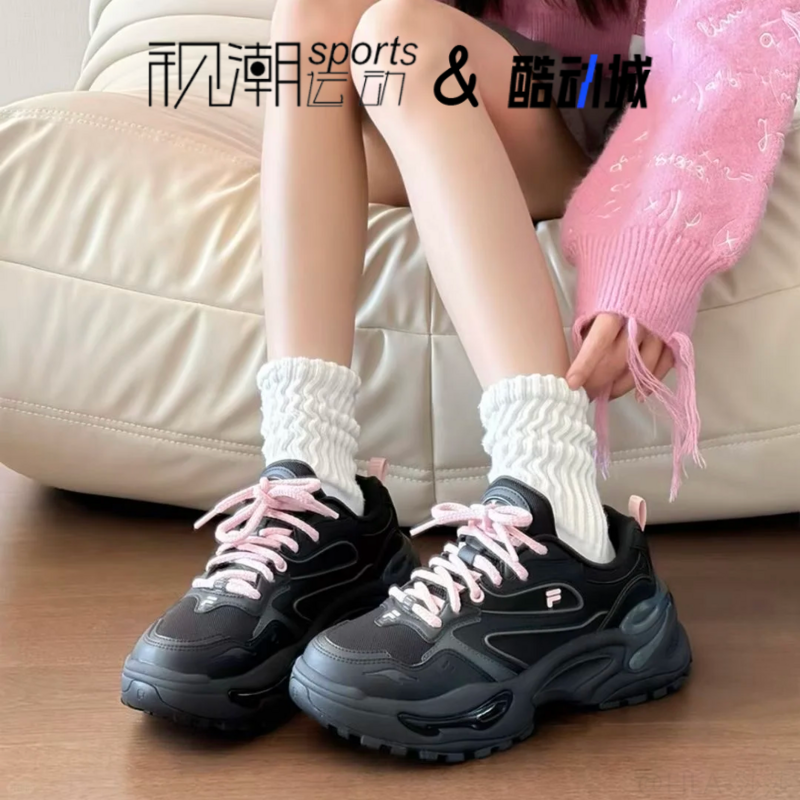 FILA斐乐软糖鞋 黑色女子耐磨增高老爹鞋运动休闲鞋T12W511002FTC
