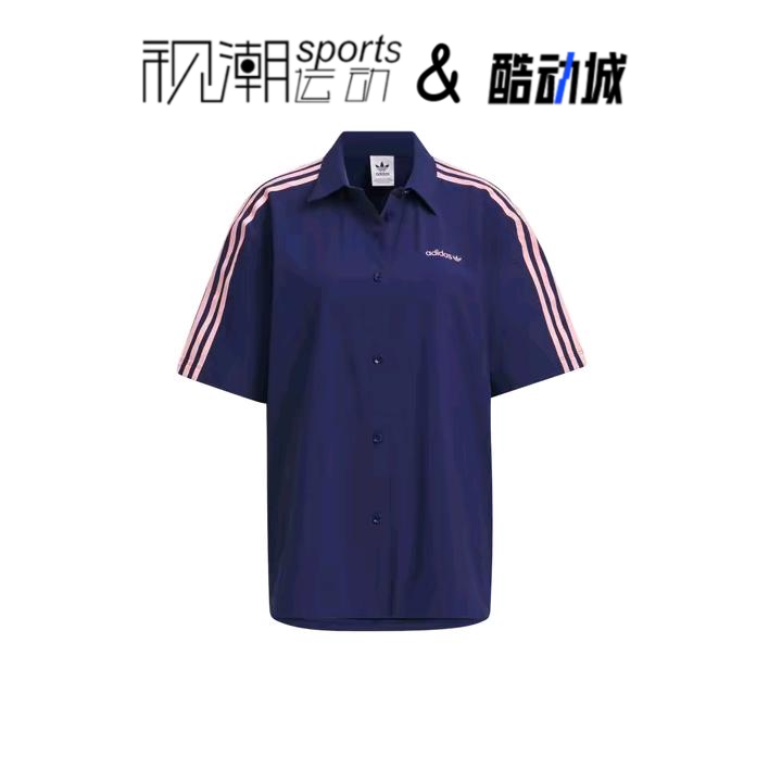 Adidas深蓝色女子短袖衬衫舒适