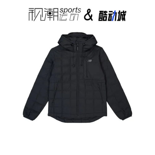 NB黑色男防风保暖休闲连帽羽绒服