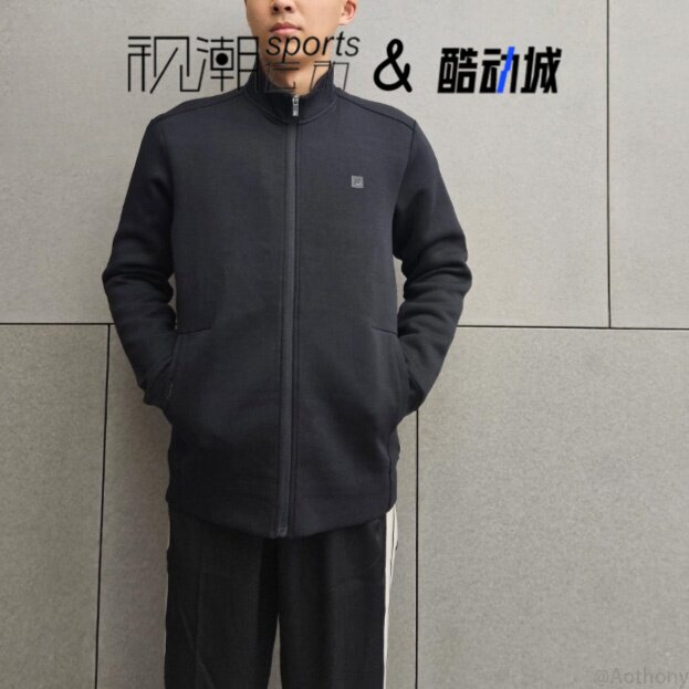 斐乐黑色男休闲立领防风夹克外套