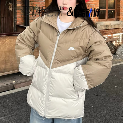 耐克卡其色面包羽绒服连帽保暖