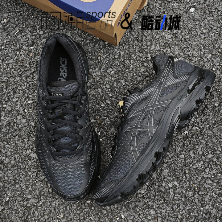 Asics亚瑟士Gel-Flux 4纯黑色男缓震耐磨休闲跑步鞋1011A614-009