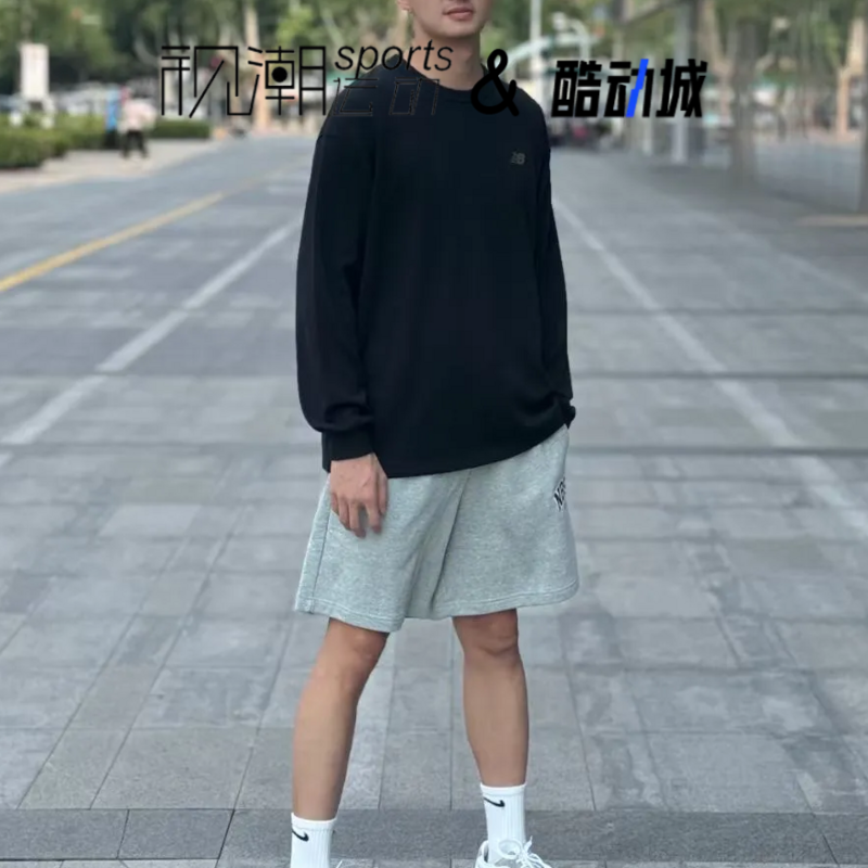 NB黑色长袖T恤圆领百搭运动休闲