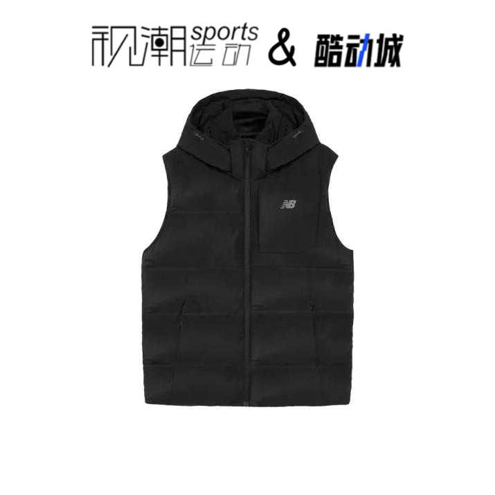 New Balance NB黑色男纯色连帽保暖运动休闲羽绒马甲NJD46101-BK