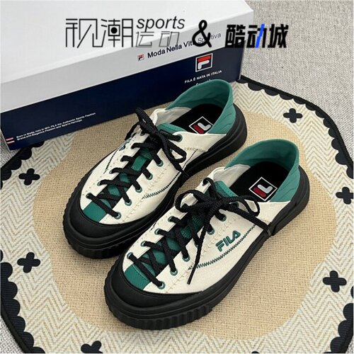 斐乐断层鞋波斯绿舒适拼接帆布鞋