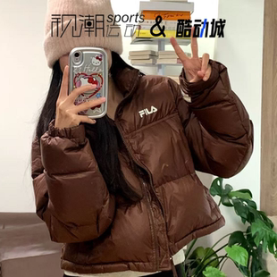 FILA斐乐 立领宽松运动面包羽绒服F51W349901FDK 猪肝卡女子短款