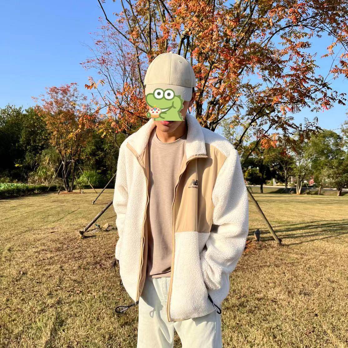 newbalance nb秋冬米白撞色羊羔绒男女休闲立领夹克外套 amj13346