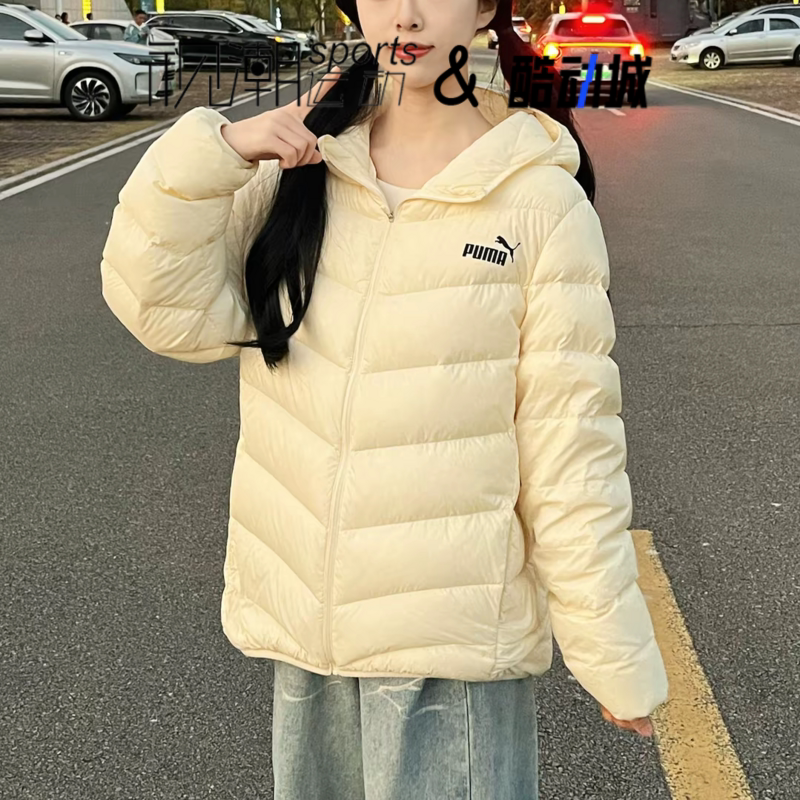 彪马奶白中大童羽绒服连帽保暖