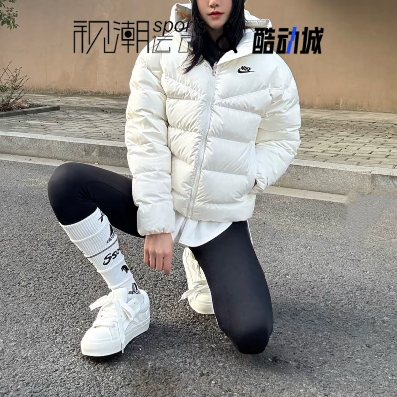 耐克白色面包羽绒服连帽防风保暖