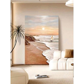 日出纯手绘艺术油画奶油风客厅玄关装 饰画简约现代沙发背景墙挂画