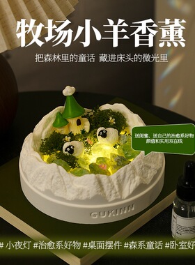 牧场小羊无火香薰扩香石小夜灯送女孩生日礼物精美礼盒装香薰摆件