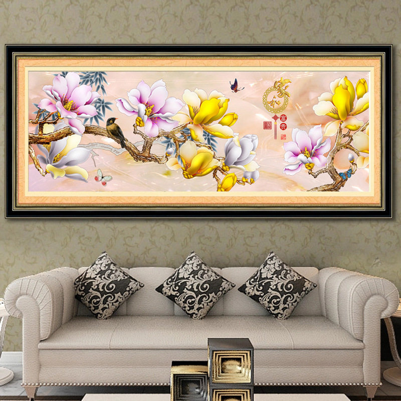 包邮十字钻石画满钻家和富贵玉兰花图钻石绣客厅壁画挂画装饰画
