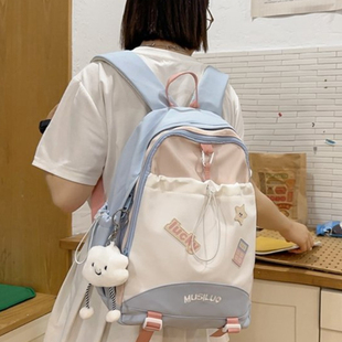 少女心百搭森系日系韩国初中生大学生可爱书包女小清新撞色双肩包