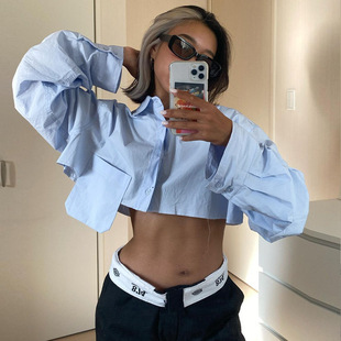wildgirl新款露脐超短款不规则小众设计感时尚休闲polo领衬衫上衣