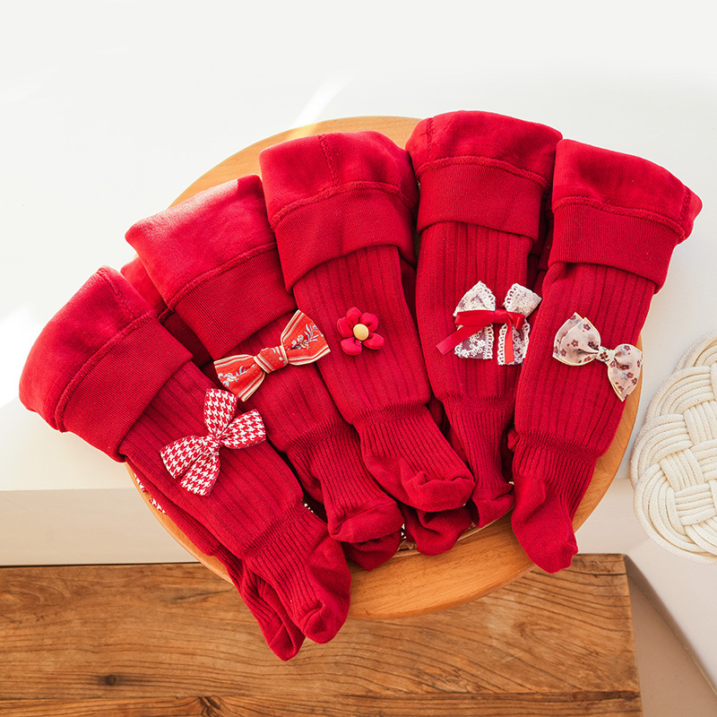 新年款红女童加绒连脚裤