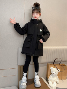 棉服 洋气女孩中长款 女童棉衣冬季 加厚外套儿童加绒派克服2025新款