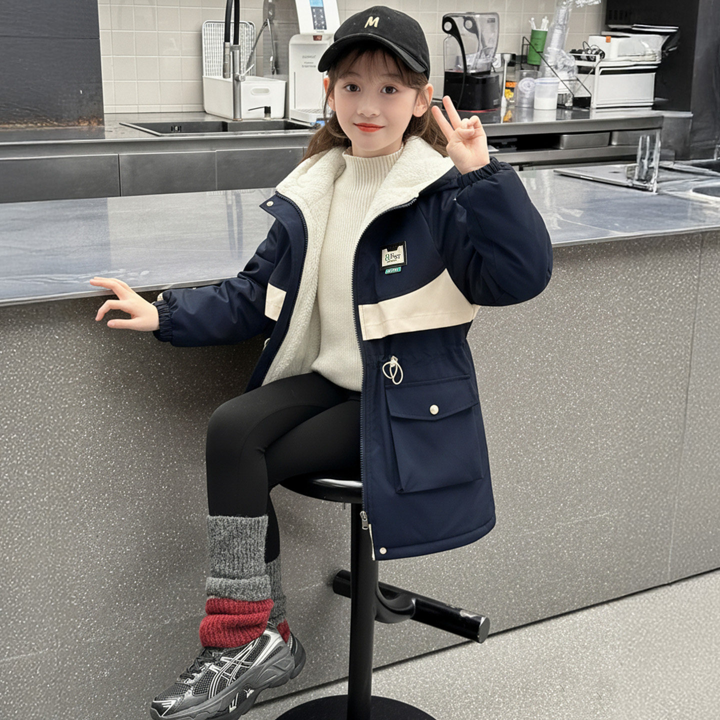 女童棉服冬装加绒派克服2025新款儿童加厚棉衣洋气小女孩保暖棉袄