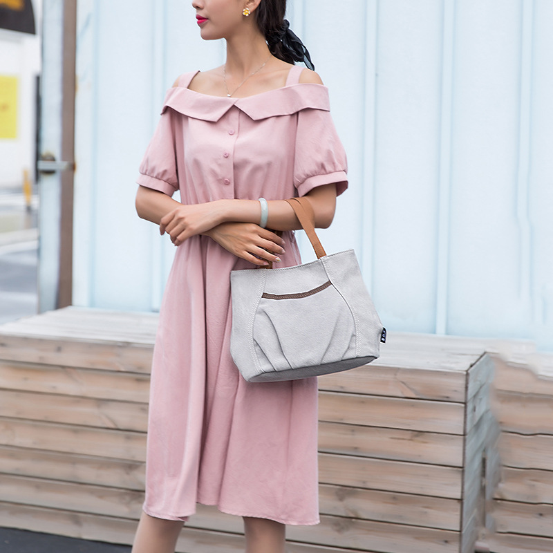 2025新款包包女新款简约小包包帆布手提包褶皱文艺复古手拎包