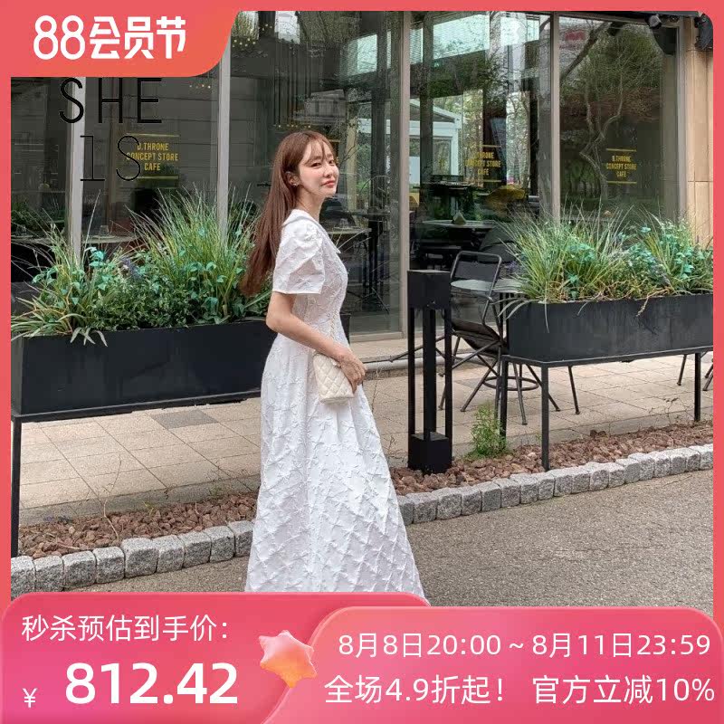 女装官方复古潮流基础款THERE SHE IS泡泡袖领长连衣裙Koming