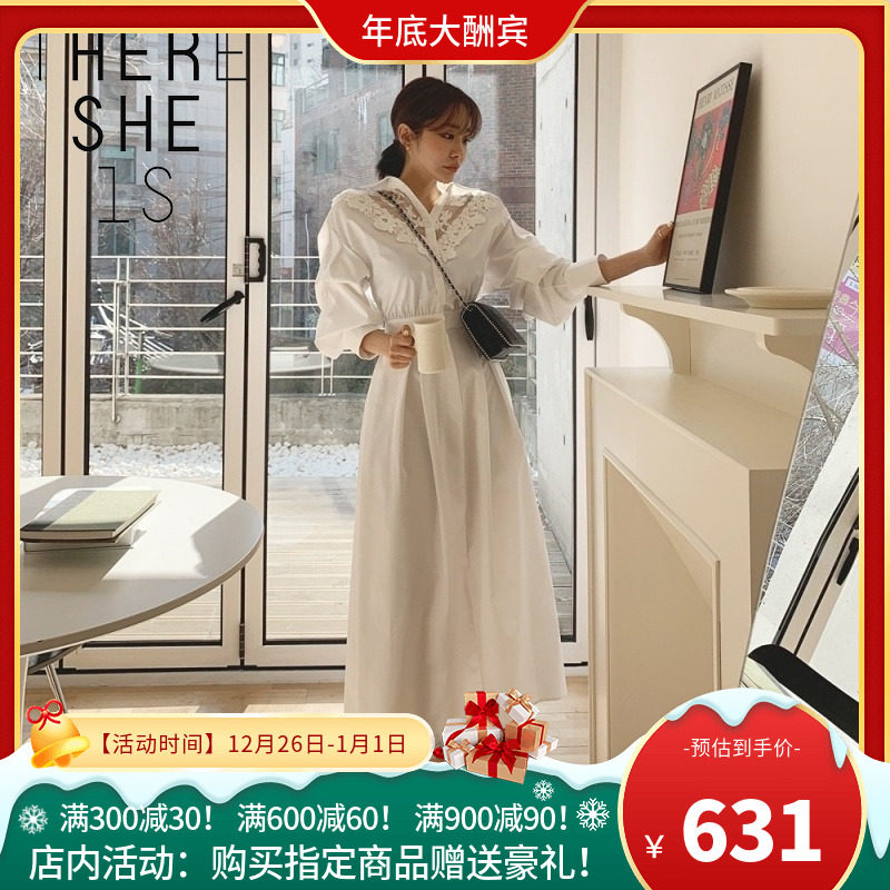 韩国女装THERE SHE IS收腰衬衫长款连衣裙