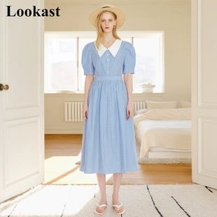 新款 泡泡袖 连衣裙2022夏季 小众设计高端复古气质翻领长裙Lookast