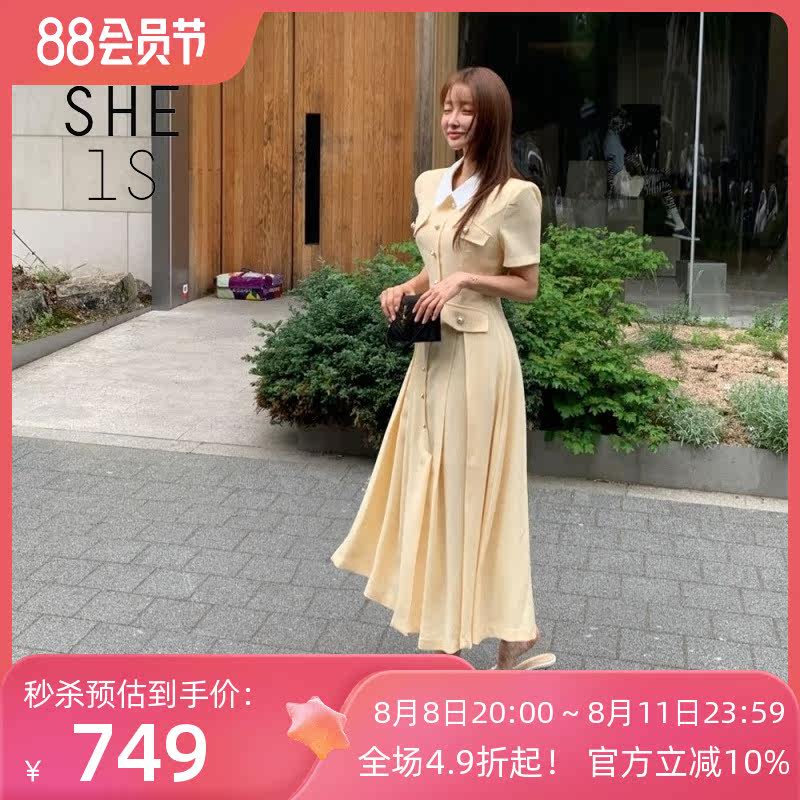 复古潮流基础款THERE SHE ISJasren领子粗花呢长款连衣裙Koming