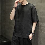 22夏季新品时尚简约纯色棉麻透气大码T恤男B343-1-T2106-P30，男装T恤，电商A021