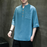 风民族风棉麻T恤五分袖休闲半袖大码MT2301-P45，男装T恤，电商A021