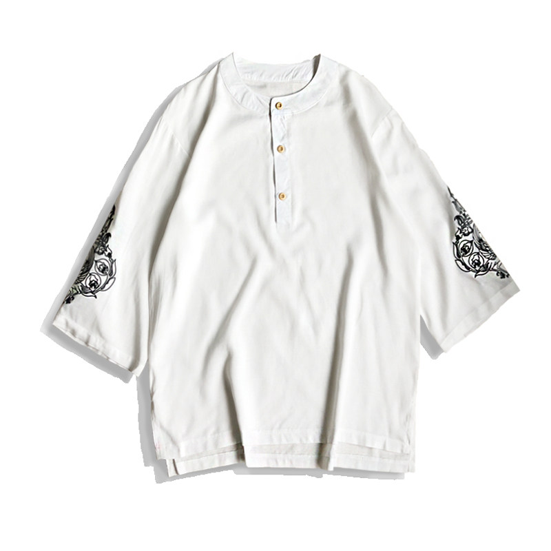 风新款夏季立领刺绣大码汉服七分袖衬衫男QT4029-2059,男装衬衫,电商A021