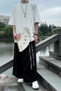 2026夏季男士新款新中式刺绣文字黑白圆领T恤A021-T062-P35控58图片
