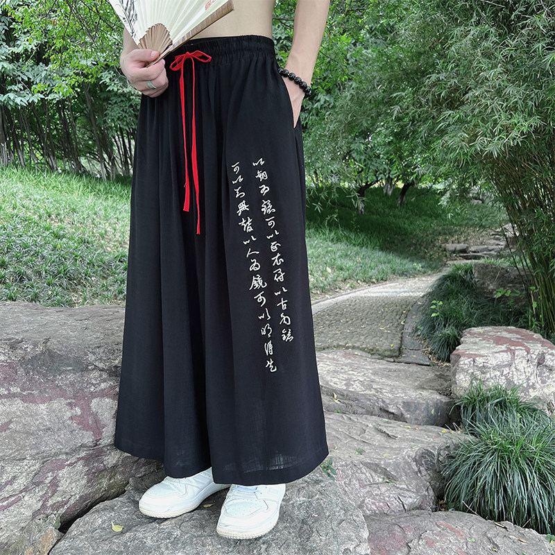 新中式棉麻刺绣潮直筒阔腿裤七分裤ZK031-P55,男装牛仔裤,电商A021