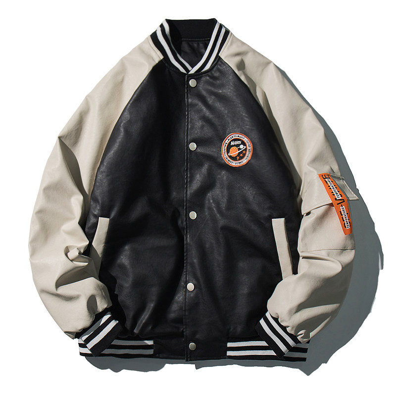 PU春季薄款皮衣撞色棒球服学院大码休闲夹克男Q4029-M05-P105图片