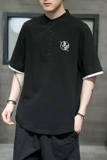 现货男士上衣衬衫棉麻假两件撞色休闲男装刺绣仙鹤复古T511，男装T恤，电商A021