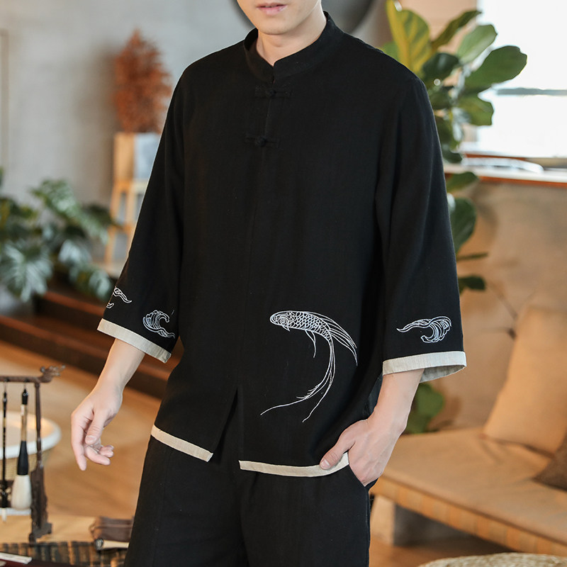 春夏新款风棉麻七分袖复古盘扣衬衫男QT4029-T173,男装衬衫,电商A021