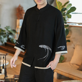 春夏新款风棉麻七分袖复古盘扣衬衫男QT4029-T173，男装衬衫，电商A021