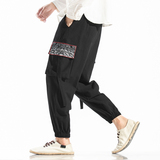 现货21春夏休闲男士棉麻哈伦束脚绣花织带工装裤QT4029，男装休闲裤，电商A021